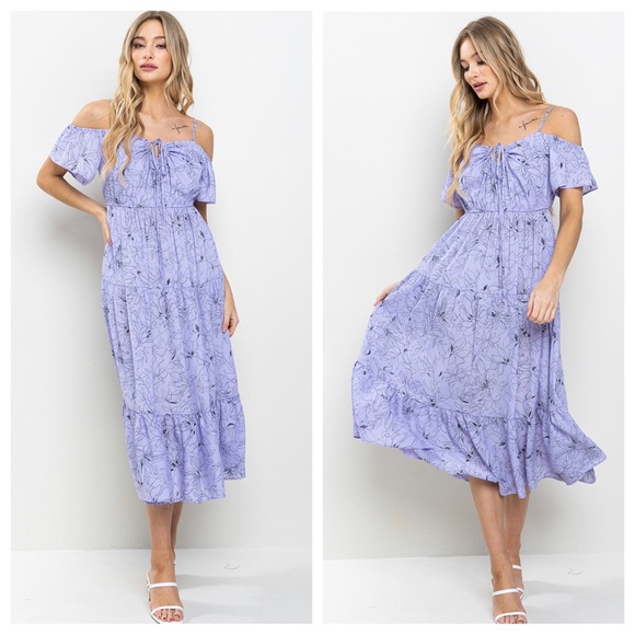 30 Boho Floral Off Shoulder Ruffle Tiered Maxi Dress - Picture 3 of 7